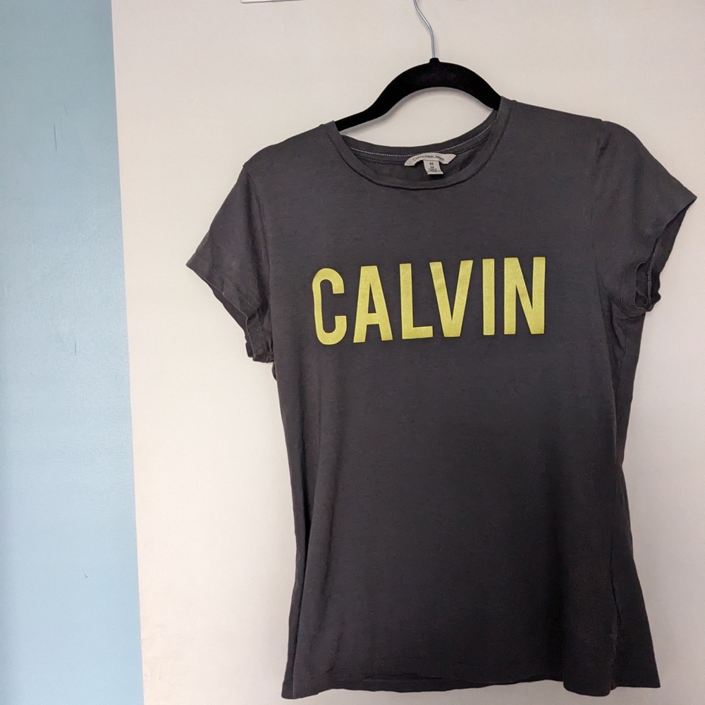 Calvin Klein Jeans Charcoal Tee with Yellow Logo